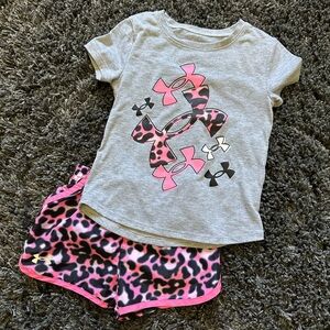 Under Armour Gray Tee and Pink Leopard Shorts Set